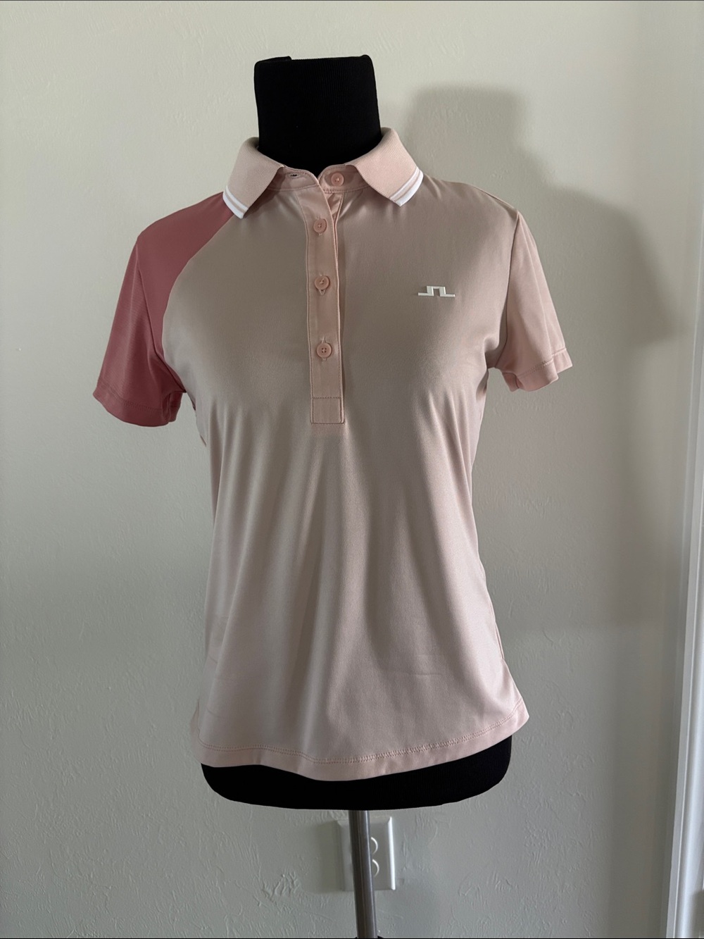 J.Lindeberg Light Pink Contrast Sleeve Polo